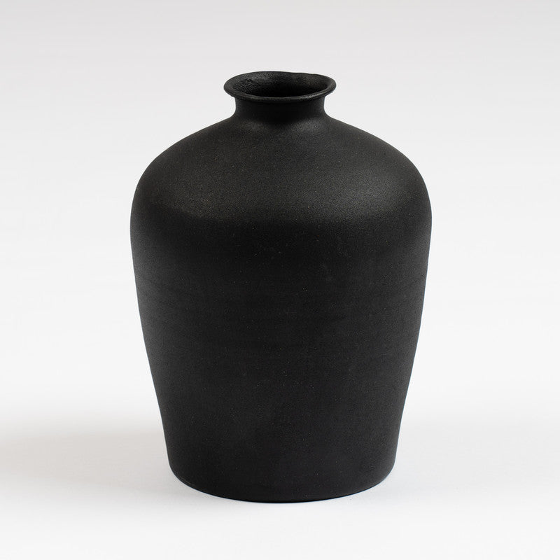 Matt Black Metal Vase 18cm